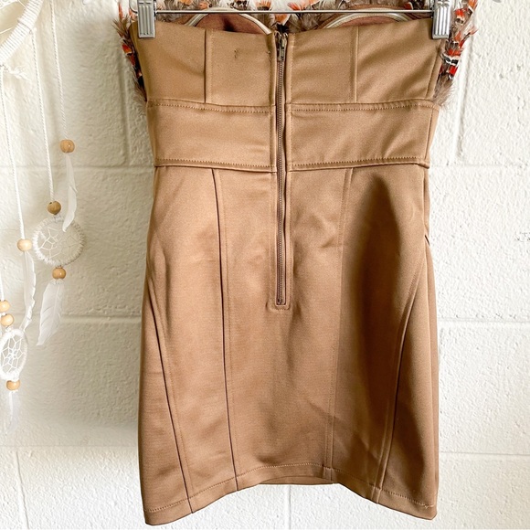 NWOT Strapless Golden Brown Feather Bust Mini Dress - Picture 9 of 12